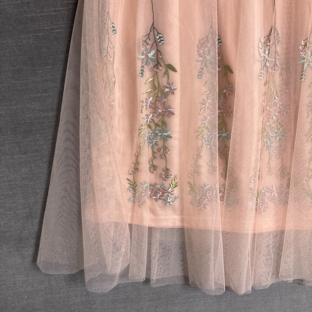 Haute Monde Skirt M Peach Pink Embroidered Tulle Mesh Embroidered Fairy Feminine - Picture 2 of 7